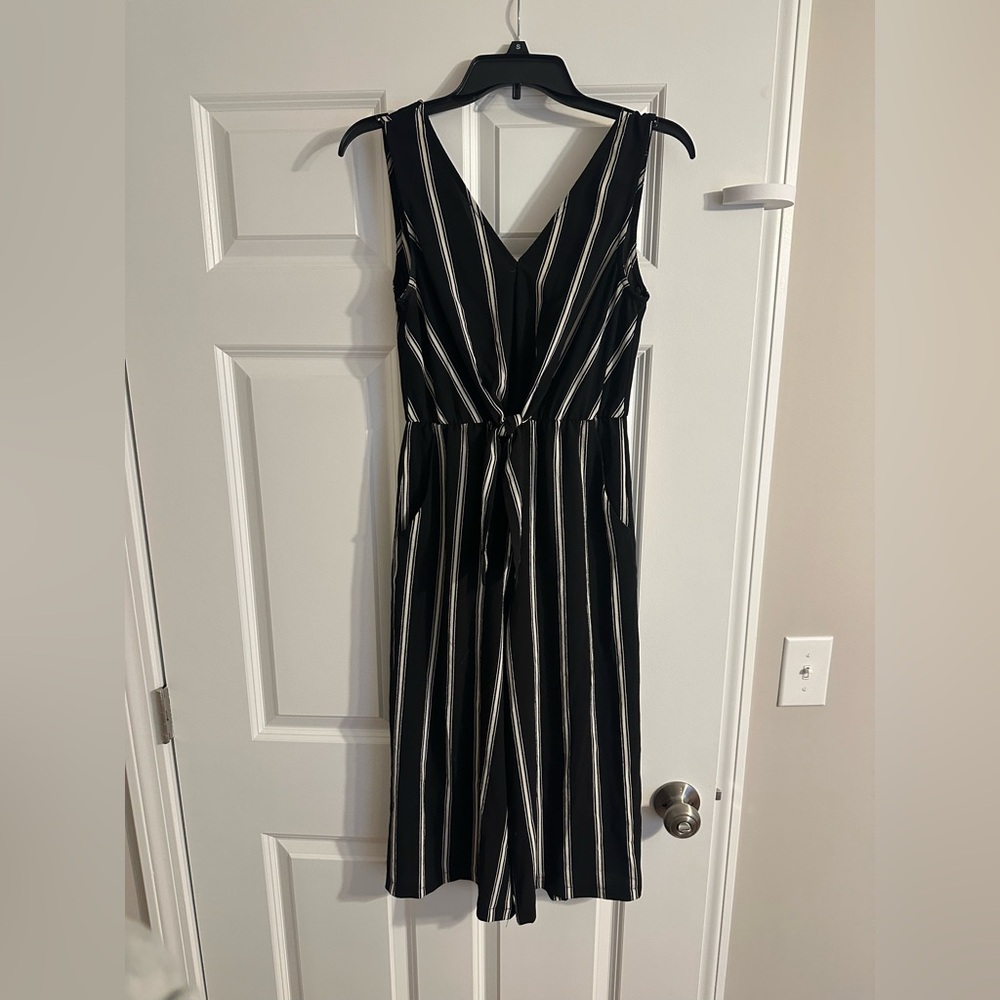 “As U Wish” Black and White Striped Midi Romper